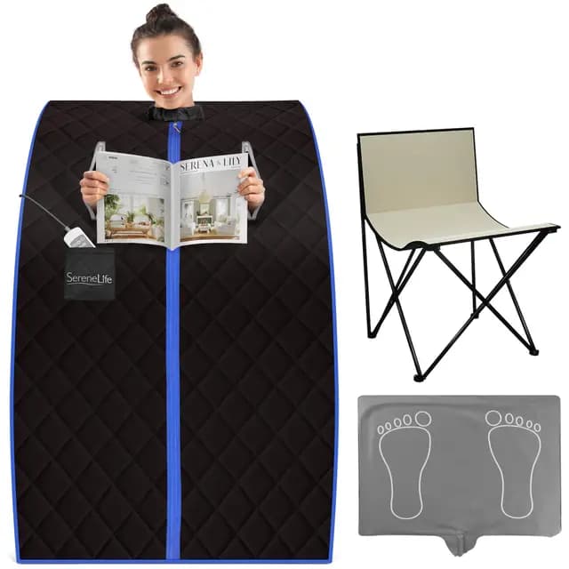 SereneLife sauna portátil, Infrarrojo, Para el hogar, Individual, Con almohadilla calefactora para los pies, Silla plegable