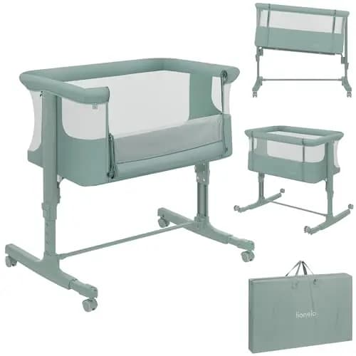 lionelo Aurora Cuna 3 en 1 hasta 9 kg, Cuna de colecho, Cama Mecedora, Ajuste de Altura e inclinación del colchón, 4 Ruedas con Freno, Colchón Ergonómico, Bolsa
