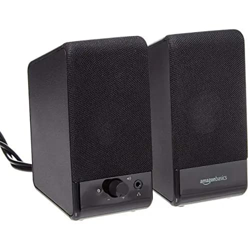 Amazon Basics Altavoces para ordenador de sobremesa o portátil con cable USB, Negro, 13.4 cm