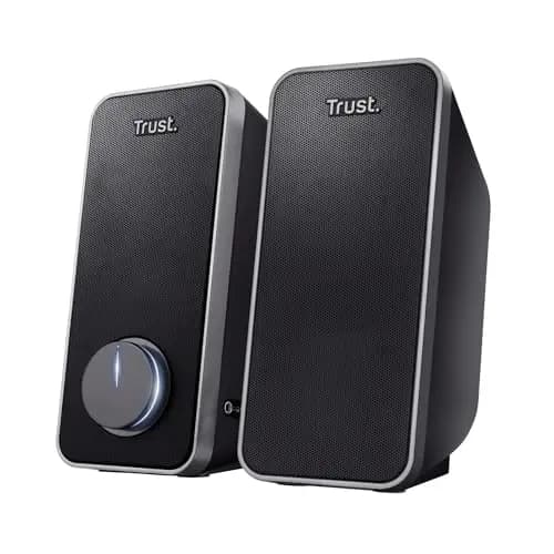 Trust 20179 Arys Sistema de Altavoces PC 2.0 Estéreo, 28 W, Alimentación USB, Set de Altavoces para Ordenador, Portátil, Smartphone, Tablet, Negro, Jack 3.5 mm