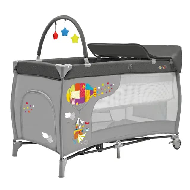ASALVO Cuna de viaje 120x60 Mix Plus para bebe de 0 a 15kg /3 EN 1. Cuna, Parque y Cambiador/Plegable en 30 segundos con Altura ajustable/Gris Zep