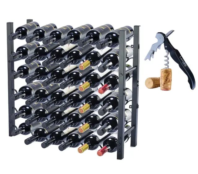 Botellero - Vinoteca - Portabotellas de Vino - Almacenamiento de vinos con sacacorchos Recubrimiento de Polvo Negro Metal Acero Boteleros Estilo (65x20x60cm (36 Botellas))