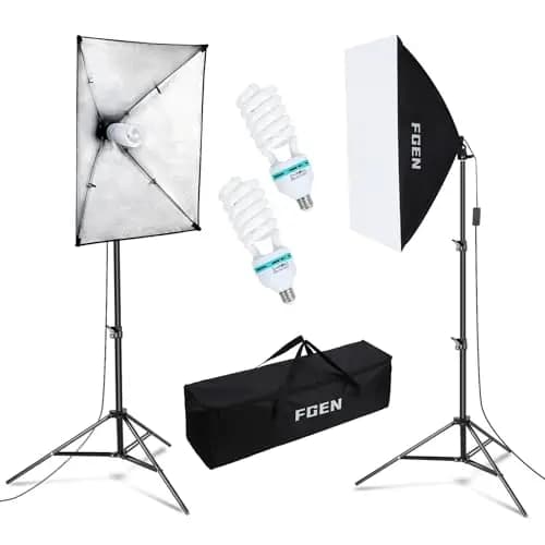 135W 5500K Softbox Photo Studio Set, lámpara fotográfica FGen 2x50x70cm, iluminación para Estudios fotográficos con Base E27, lámpara fotográfica Soportes de luz Ajustables de 2M para