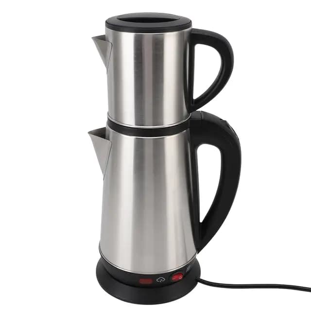 Conjunto de hervidor eléctrico turco de 1800W, Conjunto de tetera turca de hervidor doble de 1L y 2L, Máquina de té de acero inoxidable con infusor desmontable (Enchufe europeo 220V)
