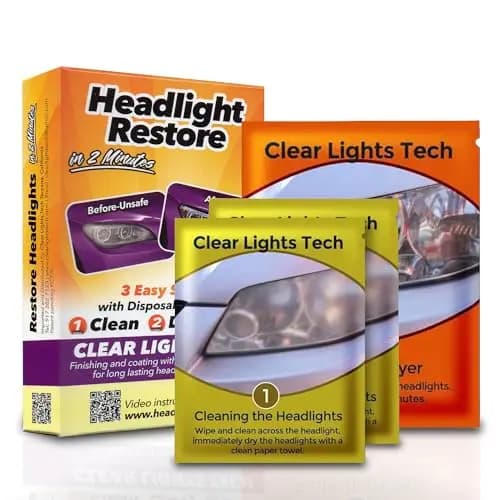 Clear Lights Tech Kit Restauración Faros Coche Sin Lijar – Toallitas Pulidoras para Faros Amarillentos, Opacos y Oxidados – Limpieza en 2 Minutos – Protección UV