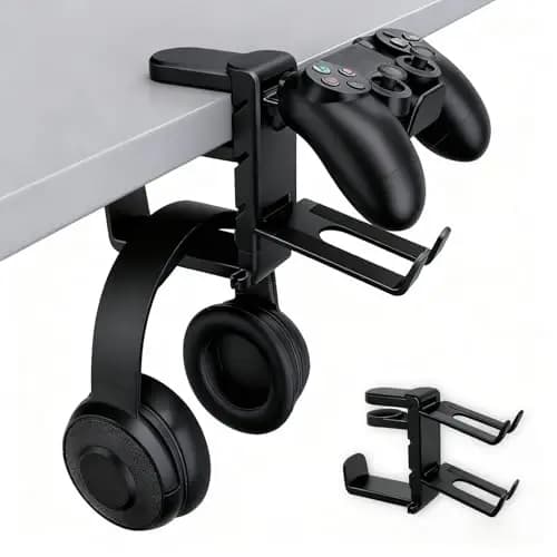 Soporte giratorio para auriculares con giro de 360°, soporte ajustable para auriculares debajo del escritorio, regalo del día de San Valentín, colgador universal para auriculares para juegos y oficina