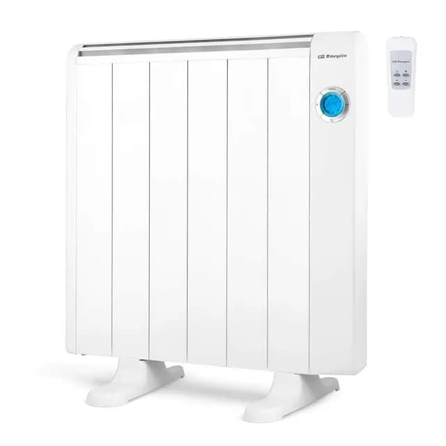 Orbegozo RRE 1010, Emisor térmico bajo consumo, 1000 W, 6 elementos reales, aluminio, mando a distancia, funcionamiento programable, botón de desconexión total, pared o pie, color blanco