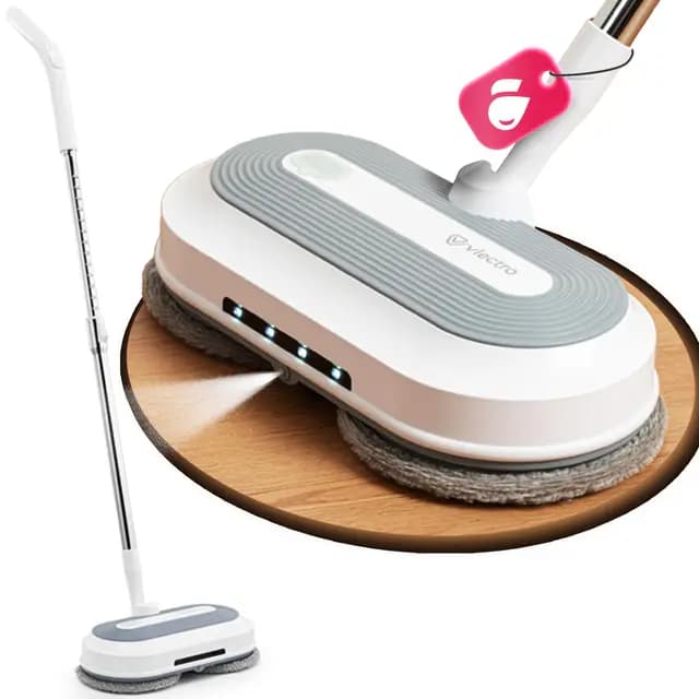 Fregona Electrica sin Cable –Mopas de Limpieza Suelos con 180°/90° Cabezal Doble Giratorio, de Agua Spray, Luz LED, Mopa Electrica para Suelos de Parquet, Baldosas y Duras