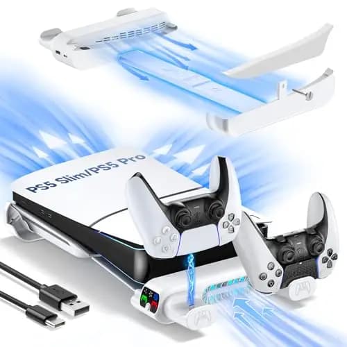 Tokluck Soporte Horizontal para PS5 Pro/Slim Disc y Digital, Soporte de Refrigeración para PS5 con Cargador para Playstion 5, Suporte Horizontal para PS5 Slim y Pro (No Apto con 2020 PS5 Normal)