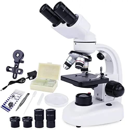 Microscopio Binocular para Niños y Adultos - Juego de Microscopio Junior 40x-1000x - Iluminación LED para luz Transmitida y Reflejada