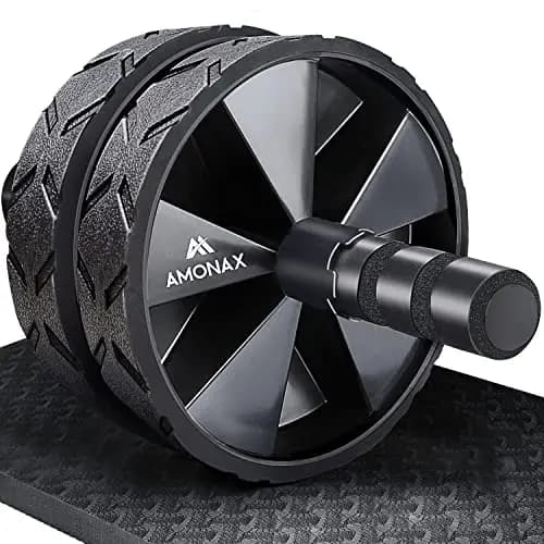 Amonax - Rodillo de rueda para abdominales con alfombrilla grande para ejercitar abdominales, doble rueda con modos de entrenamiento de fuerza dual en el gimnasio en casa