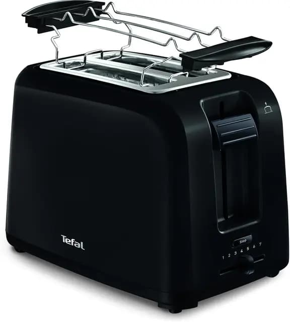 Tefal Tostadora Vita de 2 ranuras con calentador de panecillos, elevación extra alta y 7 niveles de tostado, color negro – TT1A2810