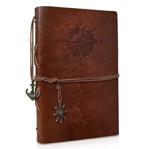 Cuaderno Vintage Rellenable A5 de Piel Sintética Diario de Viaje Libro de Bocetos Clásico Rellenable Refillable Notebook Journal (80 Hojas/160 Páginas)