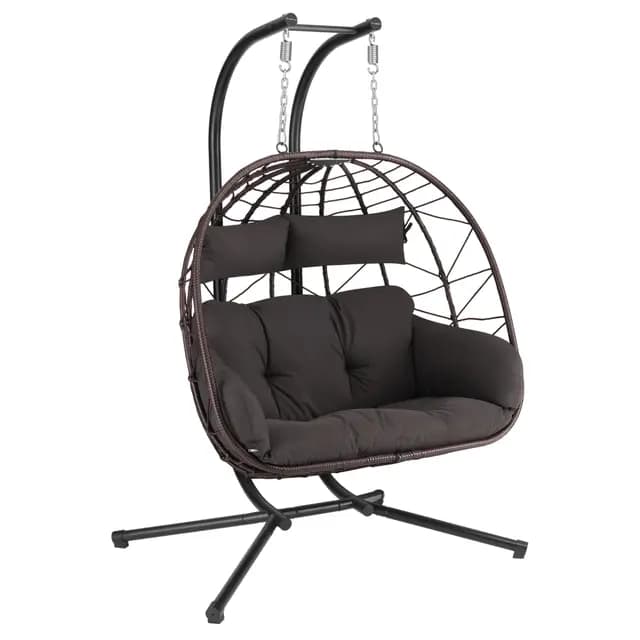 Silla Colgante con Soporte, Cojín y Almohadilla XXL | 2 Personas | Columpio Colgante Interior y Exterior | Estructura Metálica, Columpio de Jardín/Terraza, Silla Huevo, Cesta Colgante