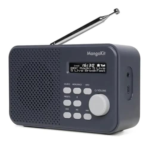 MD2 Radio Dab con Altavoz Bluetooth,Digital Portátil Dab+,FM de con Alimentación por Red y Batería,Pantalla,40Estaciones Presintonizadas,Alarmas,Temporizador Snooze,Auriculares-Gris Oscuro