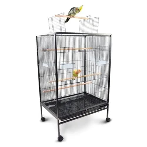 Mobiclinic®, Jaula de Pájaros, XL, con Ruedas, Frenos, Apertura Superior, Bandeja Extraíble, 8 Puertas, Grande, 95x43x61.5 cm, Comederos, Bebederos, Perchas Descanso, Agapornis, Loros, NINFA
