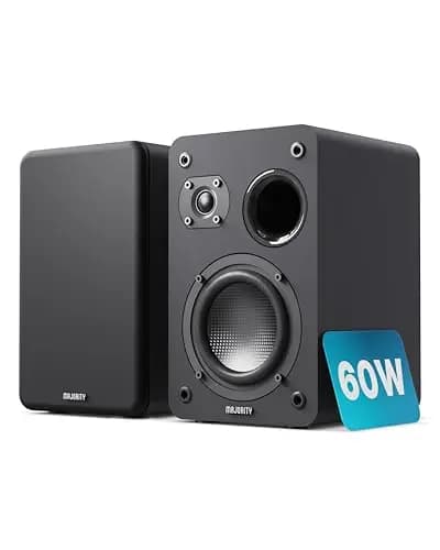 MAJORITY D70X Altavoces Pasivos HiFi | 2 x 30W Monitores Estudio | Altavoz Pasivo Impedancia de 6Ω y Respuesta de Frecuencia de 40 Hz-20 kHz | Altavoces Duales con Conos de Fibra de Carbono (Negro)