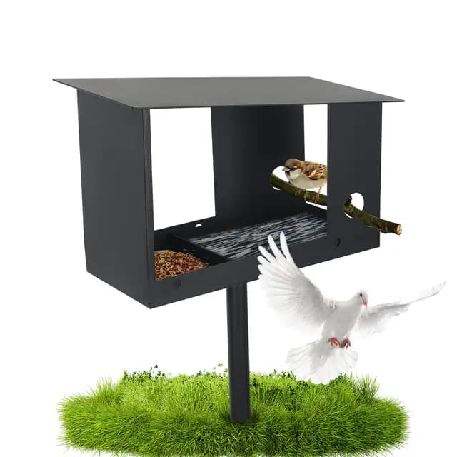 Casa para pájaros con soporte, estación de alimentación de pájaros de metal, comedero de pájaros 3 en 1, casa de pájaros resistente a la intemperie, estación de pájaros silvestres, villa para pájaros,
