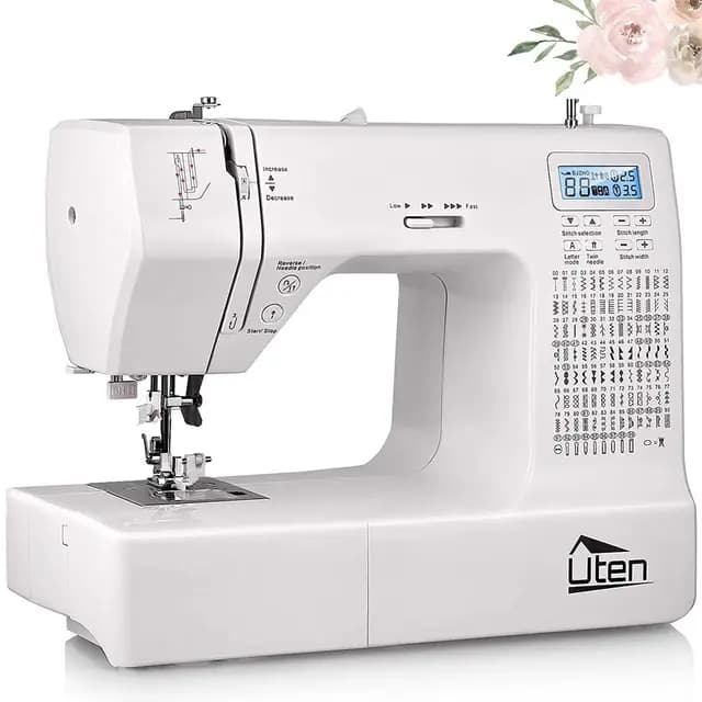 Uten Máquina de Coser Computarizada Portatil Electrica Profesional con 200 Puntadas de Costura 8 Ojales,Pantalla Grande Display Multifunción Blanco