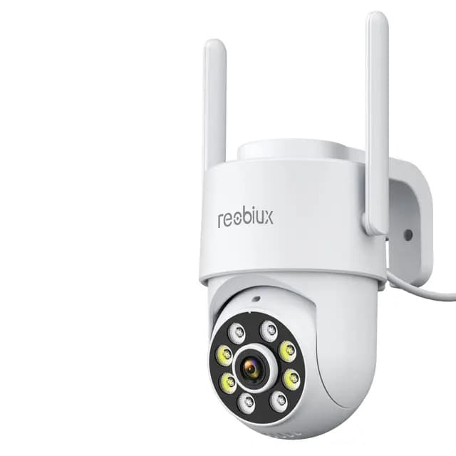 Reobiux Camara Vigilancia WiFi Exterior,2K Impermeable WiFi 2,4 GHz,PTZ 360°,Detección de Movimiento,Visión Nocturna,Audio Bidireccional,Seguridad para Hogar,Garaje y Jardín,3m Cable
