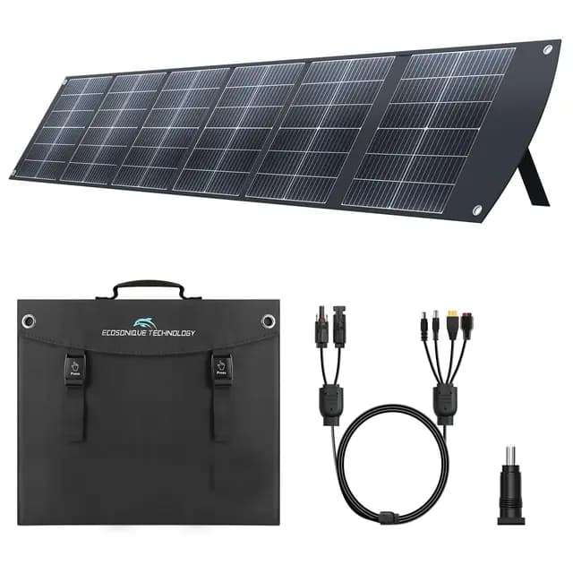Ecosonique 200W Panel Solar Portátil, Módulo Solar Plegable con Soporte, USB-C PD3.0 y USB-A QC3.0, MC4 y Salida Múltiple para Estaciones de Alimentación, Generadores, Caravanas, Camping