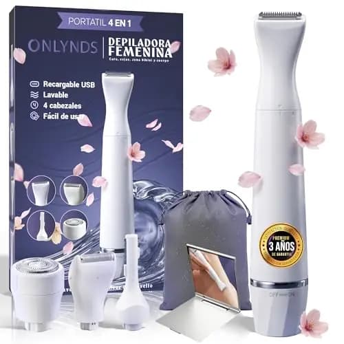 SUPER Afeitadora Eléctrica Mujer 4 en 1 Facial y Corporal | Depiladora Íntima Mujer IPX5 Uso Seco y Mojado | Rasuradora Mujer Zona Íntima BIKINI | 4 CABEZALES | Espejo y Bolsa Impermeable INCLUIDOS.