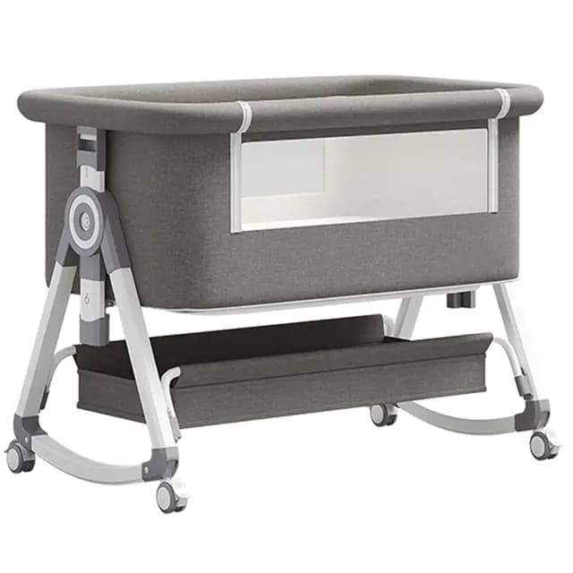 YAZOCO Cuna 3 en 1, Cuna de colecho, Crib Mecedora, Ajuste de Altura e inclinación del colchón, 4 Ruedas con Freno, Colchón Ergonómico (Gris)
