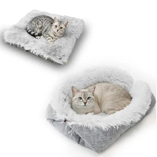Cama para Gatos 2 en 1 Esterilla para Gato - Manta para Gatos Lavable, 60 X 50 cm Cat Bed, Cama para Mascotas para Gato, Perros Pequeños y Mascotas PequeñAs (Gris, Versión Ligera)