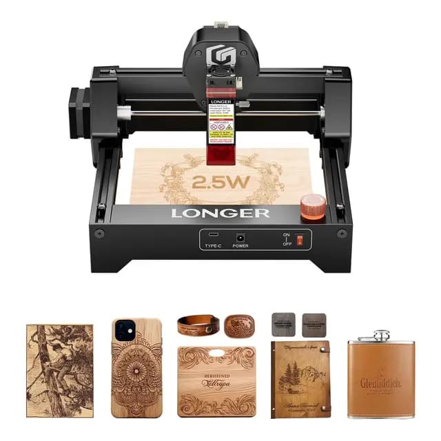 LONGER Ray5 Mini Grabador Láser 2.5W, Equipo Láser Alta Velocidad con Wi-Fi, Parada de Emergencia, Grabado Preciso para Madera, Metal, Acrílico, Cuero, Área Trabajo 140 x 130 mm