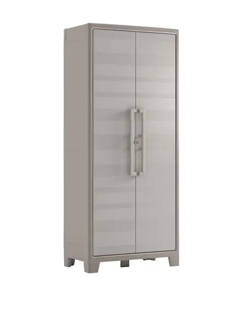 Keter Armario Gulliver Escobero|Almacenaje Interior y Exterior|Resina|Resistente al Agua, 2 Puertas y 8 Baldas Regulables en Altura|Beige/Arena|80 x 44 x 182 cm