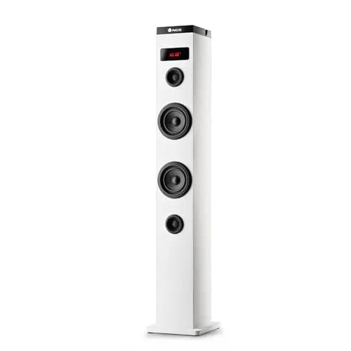 NGS SKY CHARM WHITE- Torre de Sonido Bluetooth 50W con Mando a Distancia, Entrada Óptica, USB, Radio FM y AUX IN (Color Blanco)