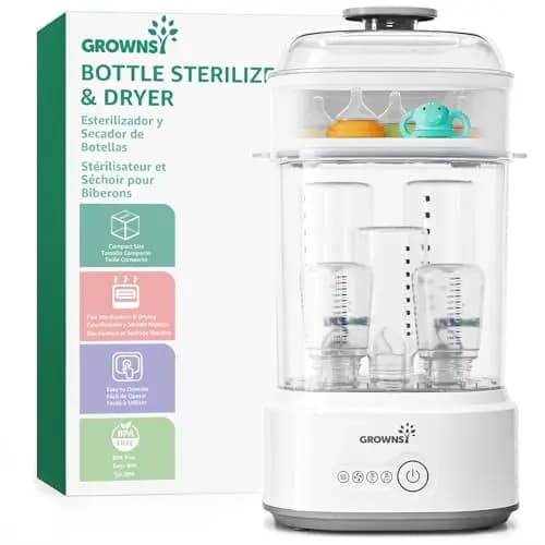 Grownsy Esterilizador y Secador de Biberones 5 en 1 – Eléctrico, Compacto y Rápido, para Biberones, Chupetes y Piezas de Sacaleches