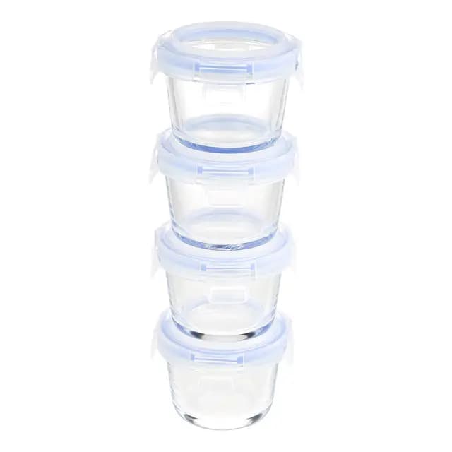 Amazon Basics ABL001 Recipiente de vidrio claro con tapa azul de 120 ml, 4 Unidad