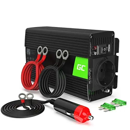 Green Cell 300W/600W 12V a 220V/230V Onda sinusoidal modificada Inversor de Corriente DC AC Power Inverter Transformador de Voltaje para Coche Camion con Puerto USB y Pinzas de Conexión a Batería