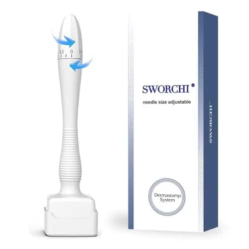 Derma Stamp Ajustable 0-3.0mm SWORCHI Dermaroller Dermapen Profesional Microneedling Facial 140 Titanio Agujas Derma Roller para el Cuidado Facial del Cabello Hombres y Mujeres