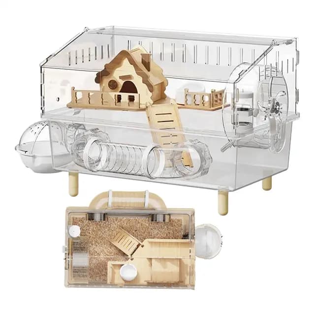 Jaula grande para hámster – Hábitats para mascotas de acrílico transparente de 2 capas, casa para hámster para interiores y exteriores, hogar, patio, observación de cría, tienda de mascotas 17.72x11.8
