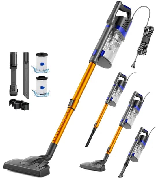 VACTechPro 60KPa/680W/7M Aspiradora, Aspiradora con Cable con 800ML Cubo de Basura, Aspirador con Diseño Ergonómico del Mango, Aspirador con Cable para Suelos Duros, Aspirador Vertical, Naranja