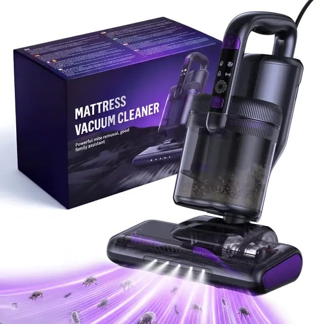 Aspiradora Antiacaros,14000PA Aspiradora de Mano con Luz UV-C,Aire Caliente,Ultrasonidos y Filtro HEPA, Aspirador para Colchón, Sofá, Tapicería y Alfombras, Alérgicos, Mascotas y Bebés–Cable 4 Metros
