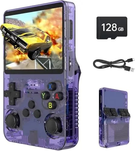 Consola de Juegos portátil Retro R36S, con Pantalla IPS de 3,5 Pulgadas, 128 GB, más de 40.000 Juegos, Compatible con múltiples emuladores (Morado)