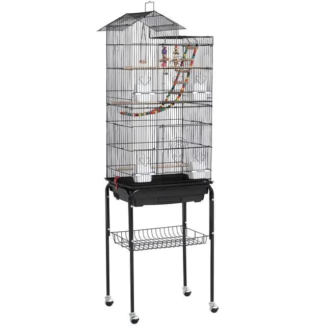 Yaheetech Jaula para Pájaros Jaula con Soporte Ruedas para Canarios Jaula Mascota 46 x 35 x 158,5 cm