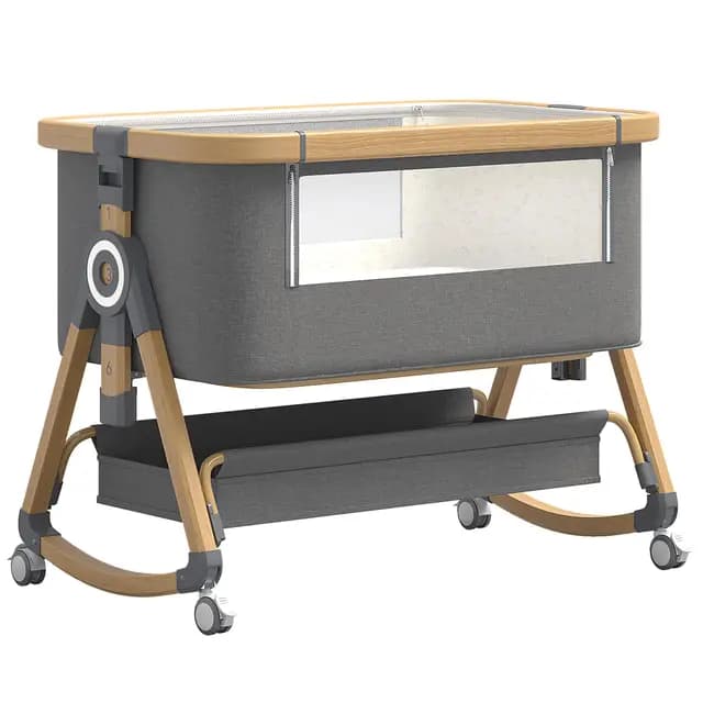 YAZOCO Cuna 3 en 1, Cuna de colecho,Crib Mecedora, Ajuste de Altura e inclinación del colchón, 4 Ruedas con Freno, Colchón Ergonómico (Versión Superior Gris)