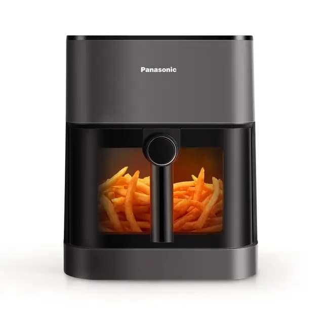 Panasonic NF-CC500SXE Freidora De Aire con Ventana, 5 L, 80-200°C, Temporizador Digital y LCD, Vapor Suave, 11 Preajustes, Fácil De Limpiar, Gris Mate