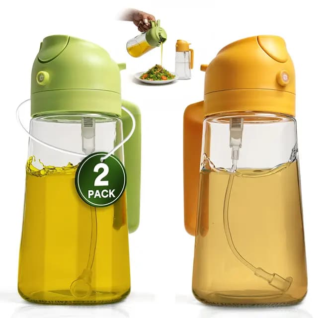 Pack&Back 2 Uds Aceitera Spray Pulverizador 3 En 1 Estas Aceiteras Y Vinagreras Dispensan Y Rocian Aceite Para Ensaladas Barbacoa Y Air Fryer Dispensador Aceite Spray Cristal Antigoteo Capacidad 500ML