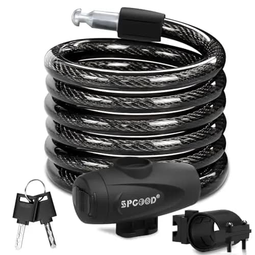 SPGOOD Cerradura de bicicleta 120cm / 12mm, cerradura de cable de bicicleta espiral antirrobo, con dos llaves, adecuada para bicicletas, triciclos, motocicletas, scooters, cochecitos de bebé