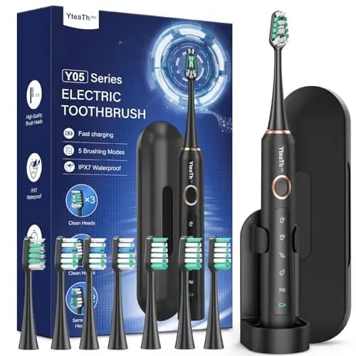 Cepillo de Dientes Eléctrico Sónico para Adultos - Cepillo Electrico Sónico con 8 Cabezales y Estuche de Viaje, 5 Modos, IPX7 Impermeable, Cepillo Dientes Electrico de Recargable, Negro Mate