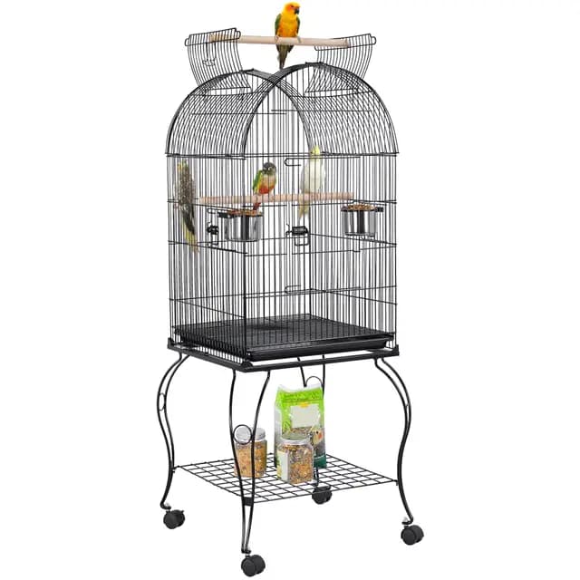 Yaheetech Jaula de Pájaros Jaula con Ruedas Jaula para Loros Canarios Jaula con Perchas para Pájaros 59 x 59 x 150 cm - Metal - Negro