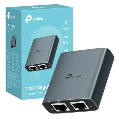 TP-Link EH210 - Switch ethernet,Adaptador Switch gigabit 1 a 2 Puertos RJ45, Splitter Duplicador,Carcasa de Aleación de Aluminio, hasta 1000 Mbps, Plug & Play, Compatible con Cat5e/6/7/8