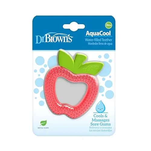 Dr. Brown’s Mordedor de Frío para Bebé 3M+ AquaCool Manzana – Mordedor Refrigerante Lleno de Agua Purificada y con Texturas para un Alivio Extrafrío de la Dentición – Sin BPA