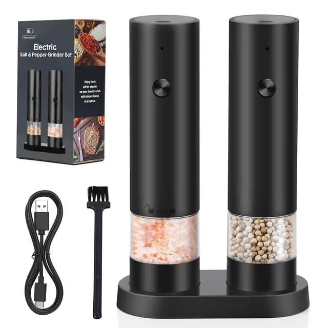 Juego de Molinillos Eléctricos- de Sal y Pimienta Recargable USB con Base de Almacenamiento - Molinillo de Especias con Grosor Ajustable, Recipiente Lavable para Cocina/Picnic/Barbacoa