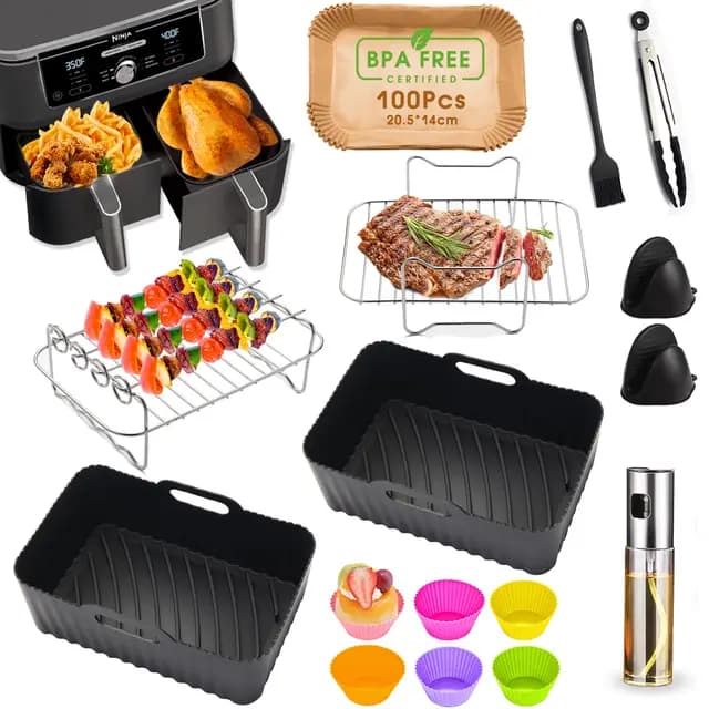 Accesorios Freidora de Aire, Accesorios para Airfryer compatibles con Ninja Foodi AF400EU AF300EU de 7,6L-9,5L y otras freidoras de aire de zona dual, libres de BPA, Ninja Dual Zone Air Fryer